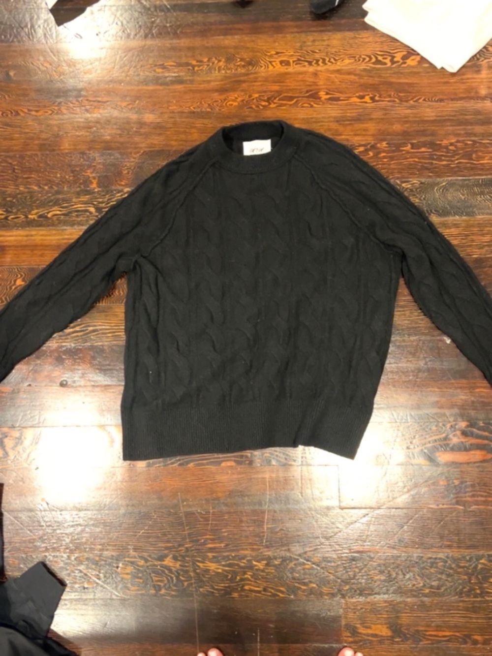 aerie over sized Black Cable-Knit Crewneck Sweater